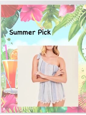 Abercrombie & Fitch Blue & White Stripe One Shoulder Romper/MEDIUM